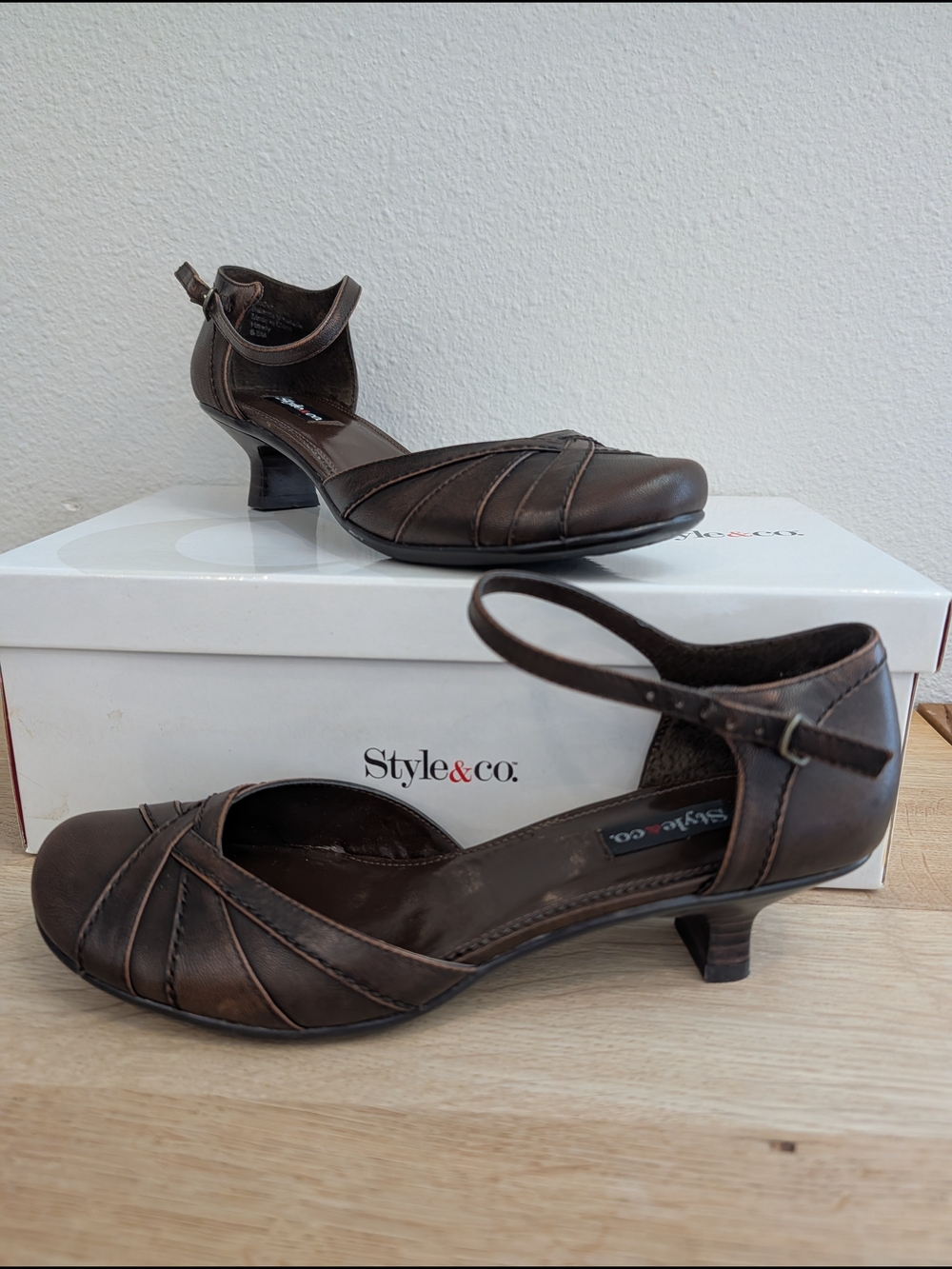 Style & Co. Women’s Brown Ankle Strap Low Kitten Heel Pumps
